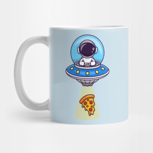 Cute Astronaut Catching Pizza With Ufo Cartoon Mug